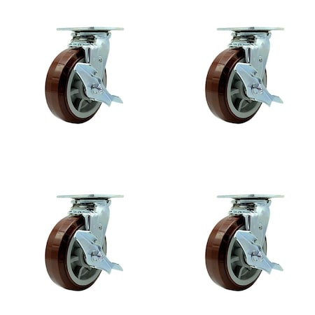 Service Caster Tool Box Caster Wheel Set 6'' Maroon Polyurethane Swivel Casters, 4PK TOOL-SCC-30CS620-PPUB-TLB-4